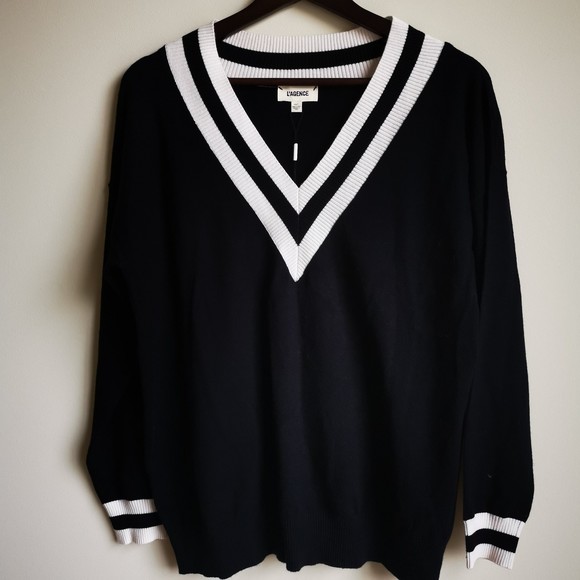 New L'agence Deep V neck Full length Sweater Pullover XS Nautica Academic - Picture 5 of 8
